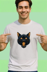 Tricou Pisica neagra cu dinti mari si fundal alb Copii | Dama | Barbat - Img 2