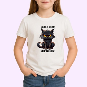 Tricou pisica neagra stop talking poster haios cu mesaj ironic, Copii | Dama | Barbat - Img 3