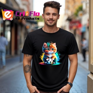 Tricou Pisica portocalie cu minge alb negru arta jucausa colorata Copii | Dama | Barbat, culoare negru - Img 5