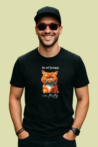 Tricou Pisica Portocalie Fluffy, din bumbac 100%, tricou negru, Dama | Barbat