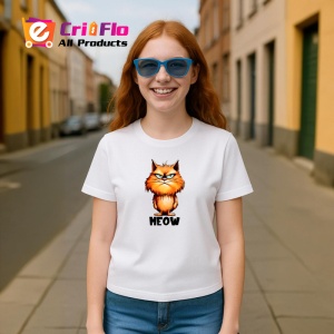 Tricou pisica portocalie meow poster simpatic pentru iubitori de pisici, Copii | Dama | Barbat - Img 8