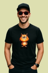 Tricou Pisica portocalie meow poster simpatic pentru iubitori de pisici, Copii | Dama | Barbat , tricou negru - Img 4