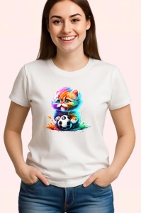 Tricou Pisica pufoasa cu minge design modern multicolor Copii | Dama | Barbat