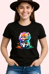 Tricou Pisica pufoasa cu minge design modern multicolor Copii | Dama | Barbat, culoare negru - Img 3