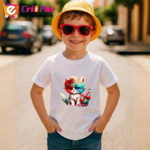 Tricou Pisica pufoasa cu ochelari si fundita mare rosie Copii | Dama | Barbat - Img 10