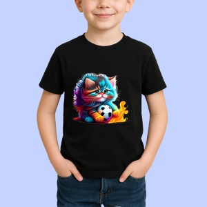 Tricou Pisica pufoasa roz albastra cu efecte de vopsea Copii | Dama | Barbat, culoare negru - Img 3