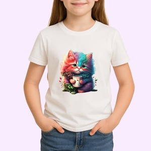 Tricou Pisica roz cu cana si flori fundal artistic Copii | Dama | Barbat - Img 3