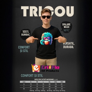 Tricou Pisica turcoaz cu ochelari si cana rosie fundal alb Copii | Dama | Barbat, culoare negru - Img 7