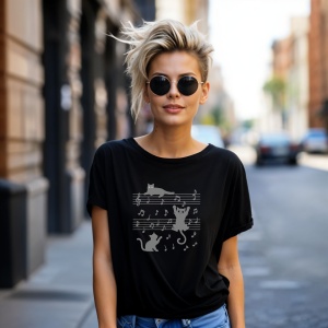 Tricou pisici si note muzicale Negru, Copii | Dama | Barbat - Img 11