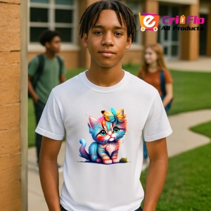 Tricou Pisicuta adorabila cu ochi mari si flori pastel Copii | Dama | Barbat