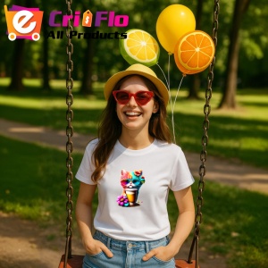 Tricou Pisicuta cu cana cafea si flori mov galbene Copii | Dama | Barbat - Img 8