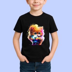Tricou Pisicuta cu ochelari si minge colorata stil graffiti Copii | Dama | Barbat, culoare negru - Img 3