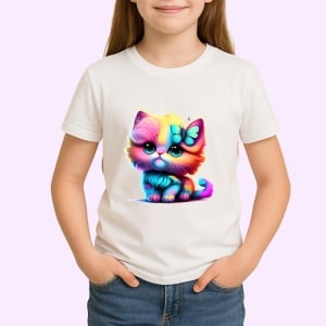 Tricou Pisicuta pufoasa cu flori si fundita imagine vesela Copii | Dama | Barbat