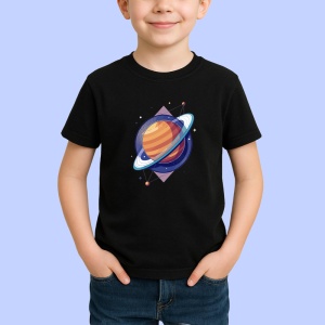 Tricou Planeta Saturn Stil Poligonal, Copii | Dama | Barbat, culoare negru - Img 3