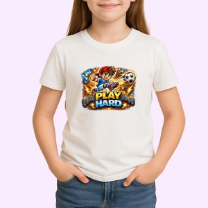Tricou Play Hard Minge Fotbal Design Flacari V1, din bumbac 100% , tricou alb pentru Copii | Dama | Barbat - Img 2