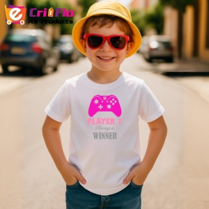 Tricou Player 1 Always Winner Controller Roz Jocuri, din bumbac 100% , tricou alb pentru Copii | Dama | Barbat - Img 4