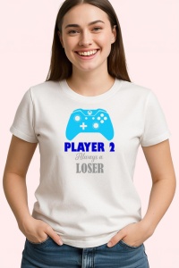 Tricou Player 2 Always Loser Controller Albastru Jocuri, din bumbac 100% , tricou alb pentru Copii | Dama | Barbat - Img 3