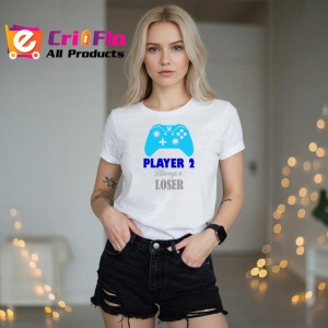 Tricou Player 2 Always Loser Controller Albastru Jocuri, din bumbac 100% , tricou alb pentru Copii | Dama | Barbat - Img 7