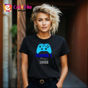 Tricou Player 2 Always Loser Controller Albastru Jocuri, din bumbac 100%, tricou negru Copii | Dama | Barbat - Img 8
