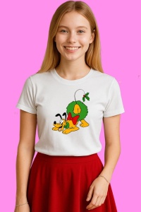Tricou Pluto Coronita Mare Craciun, din bumbac 100%, tricou alb, Copii | Dama | Barbat