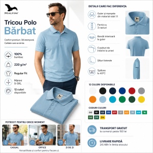 Tricou Polo Bărbat din Bumbac 100%, tip Tommy Casual, Regular Fit, Mărimi S - 3XL, 12 Culori - Img 10