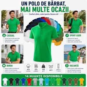 Tricou Polo Bărbat Malfini F03 Pique Polo Free, Stil Tip Tommy, 65% Bumbac, 200 g/m², Guler Polo, Label Free, 14 Culori, Mărimi S–3XL - Img 7