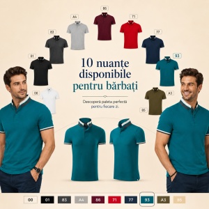 Tricou Polo Bărbați 256 Collar Up, 100% Bumbac, 215 g/m², Guler cu Contrast, 2 Nasturi, S–3XL, 10 Culori - Img 9