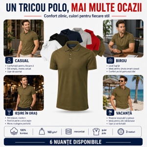 Tricou Polo Bărbați 259 Grand, 100% Bumbac Mercerizat, Guler Polo cu 3 Nasturi, S–3XL, 6 Culori - Img 5
