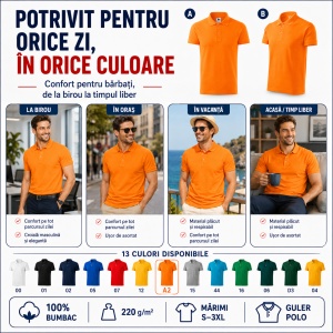 Tricou Polo Bărbați Malfini Cotton Heavy 215, 100% Bumbac, 220 g/m², Guler Polo, Mărimi S-3XL, 13 Culori - Img 5