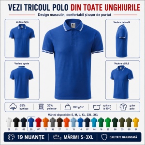 Tricou Polo Bărbați Malfini cu Dungi la Guler și Manșete, Tip Tommy, 65% Bumbac, 200 g/m², 19 Culori, Mărimi S–3XL - Img 5