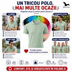 Tricou Polo Bărbați Malfini Pique Polo – , 38 Culori, Mărimi S-5XL, 65% Bumbac - Img 4