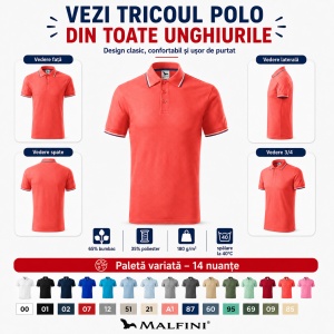 Tricou polo bărbați Malfini Premium, model Focus 232, material plăcut și rezistent, 65% bumbac, 35% poliester, ideal casual și office - Img 9
