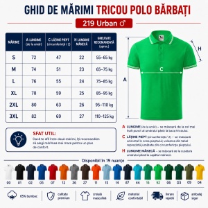Tricou Polo Bărbați Malfini Urban 219, cu Dungi la Guler, Tip Tommy, 65% Bumbac, 200 g/m², 19 Culori, Mărimi S–3XL - Img 4