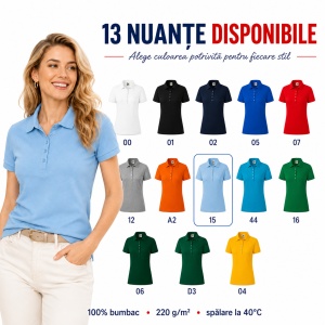Tricou Polo Damă din Bumbac 100% – Casual Office, Guler Polo, XS-2XL | 13 Culori | Pique Polo