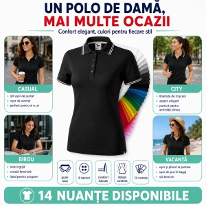 Tricou polo damă | guler cu dungi | cambrat slim fit 14 culori disponibile -233 - Img 5