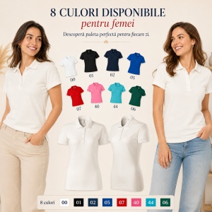 Tricou Polo Damă Joy P22 – 65% Bumbac, 170 g/m², Croială Cambrată, Etichetă Detașabilă