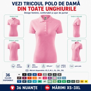 Tricou Polo Damă Malfini 210 Pique, Croială Cambrată, 200 g/m², Mărimi XS–3XL,65% Bumbac, 36 Culori - Img 7