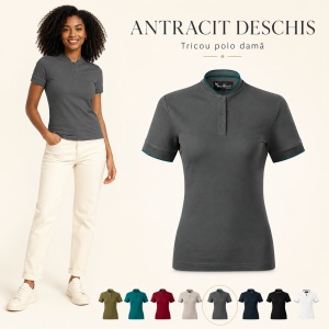 Tricou Polo Damă Malfini Diamond 274 – 100% Bumbac, 215 g/m², Guler Tip Bomber, Croială Cambrată - Img 15