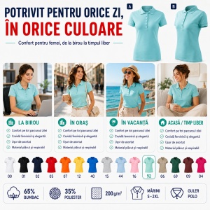 Tricou Polo Damă Malfini Pique Polo Free F10 – 65% Bumbac, 200 g/m², Label Free, XS–2XL - Img 6