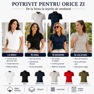 Tricou Polo Damă Malfini Premium 269 Grand, 100% Bumbac Mercerizat, Croială Cambrată, 160 g/m², XS 2XL, 6 Culori - Img 4
