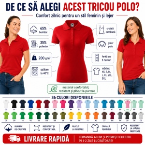 Tricou Polo Damă Pique Polo, Croială Cambrată, 36 Nuanțe, Mărimi XS–3XL - Img 7