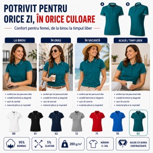 Tricou Polo Damă Premium Malfini 253 Perfection Plain, 95% Bumbac 5% Elastan, Croială Slim Fit, 200 g/m², S 2XL, 7 Culori - Img 4