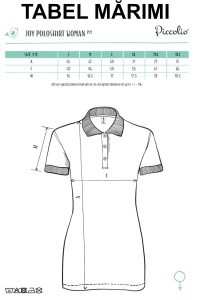 Tabel marimi dimensiuni tricou polo dama simplu model tip Tommy