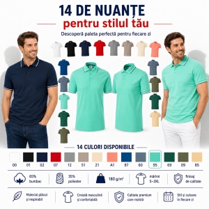 Tricou Polo Pique Bărbați Malfini Focus, 14 Culori Disponibile, 65% Bumbac, 180 g/m², Guler tip tommy cu Dungi Contrastante, Mărimi S 3XL - Img 6