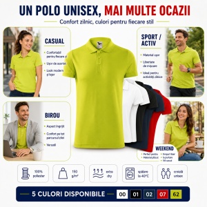Tricou Polo Sport Unisex Damă și Bărbat Malfini 217 Victory, Extra Dry, 100% Poliester, 150 g/m² - Img 9