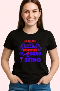 Tricou pompier ca beau de sting mesaj amuzant, Copii | Dama | Barbat , tricou negru - Img 2