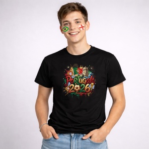 Tricou Portugal World Cup 2026 Fifa, din bumbac 100%, tricou negru, Copii | Dama | Barbat - Img 2