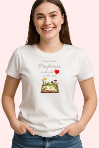 Tricou Profesori Carti Si Inima Cadou Dascal, din bumbac 100% , tricou alb pentru Dama | Barbat
