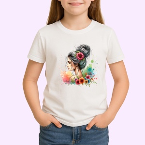 Tricou profile girl watercolor flower blend, fata in profil cu flori acuarela, Copii | Dama | Barbat