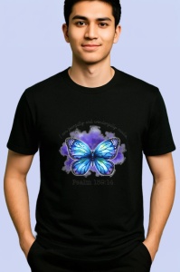Tricou Psalm 139 fluture albastru cu text motivant crestin Copii | Dama | Barbat Barbat - Img 5